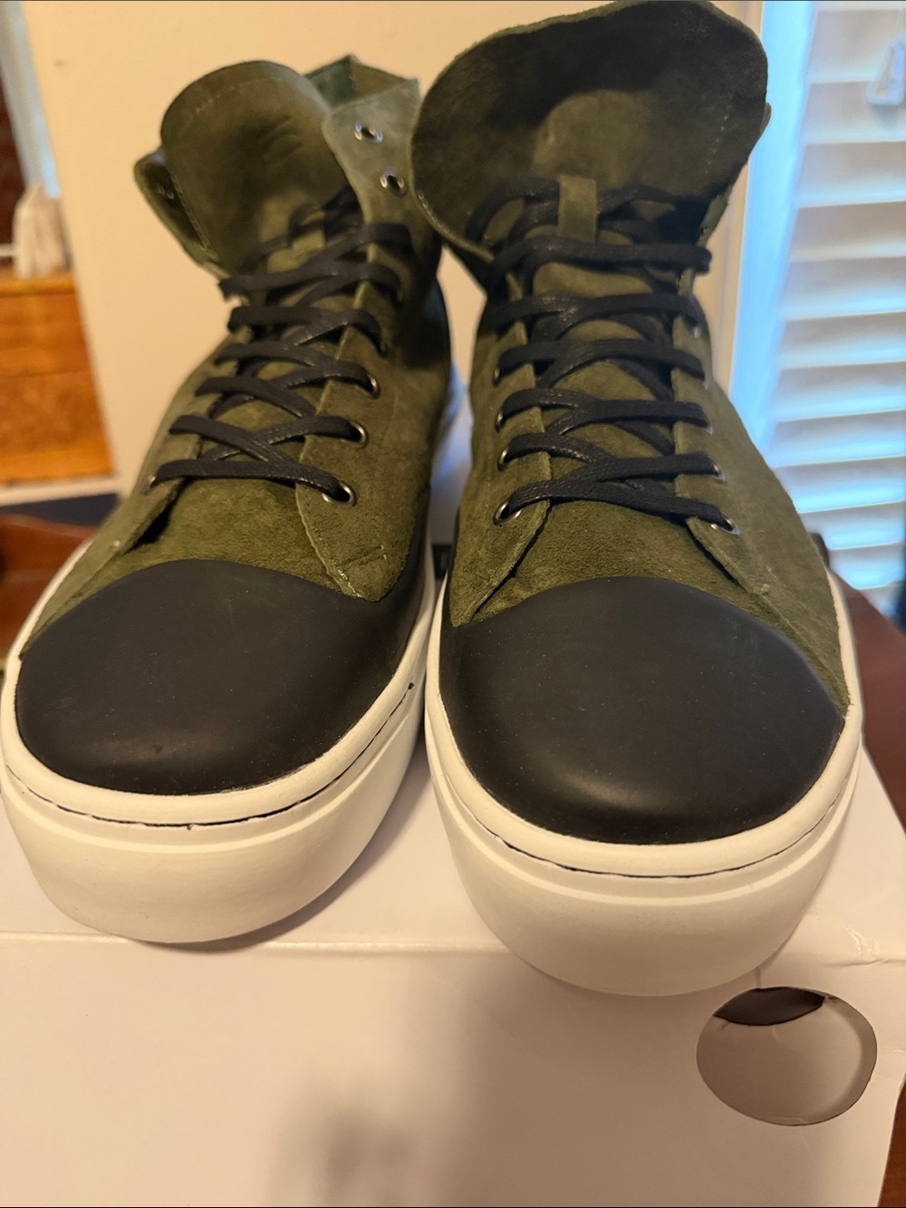 CLEARWEATHERMen's Olive Green High-Top Suede Sneakers with Black Toe